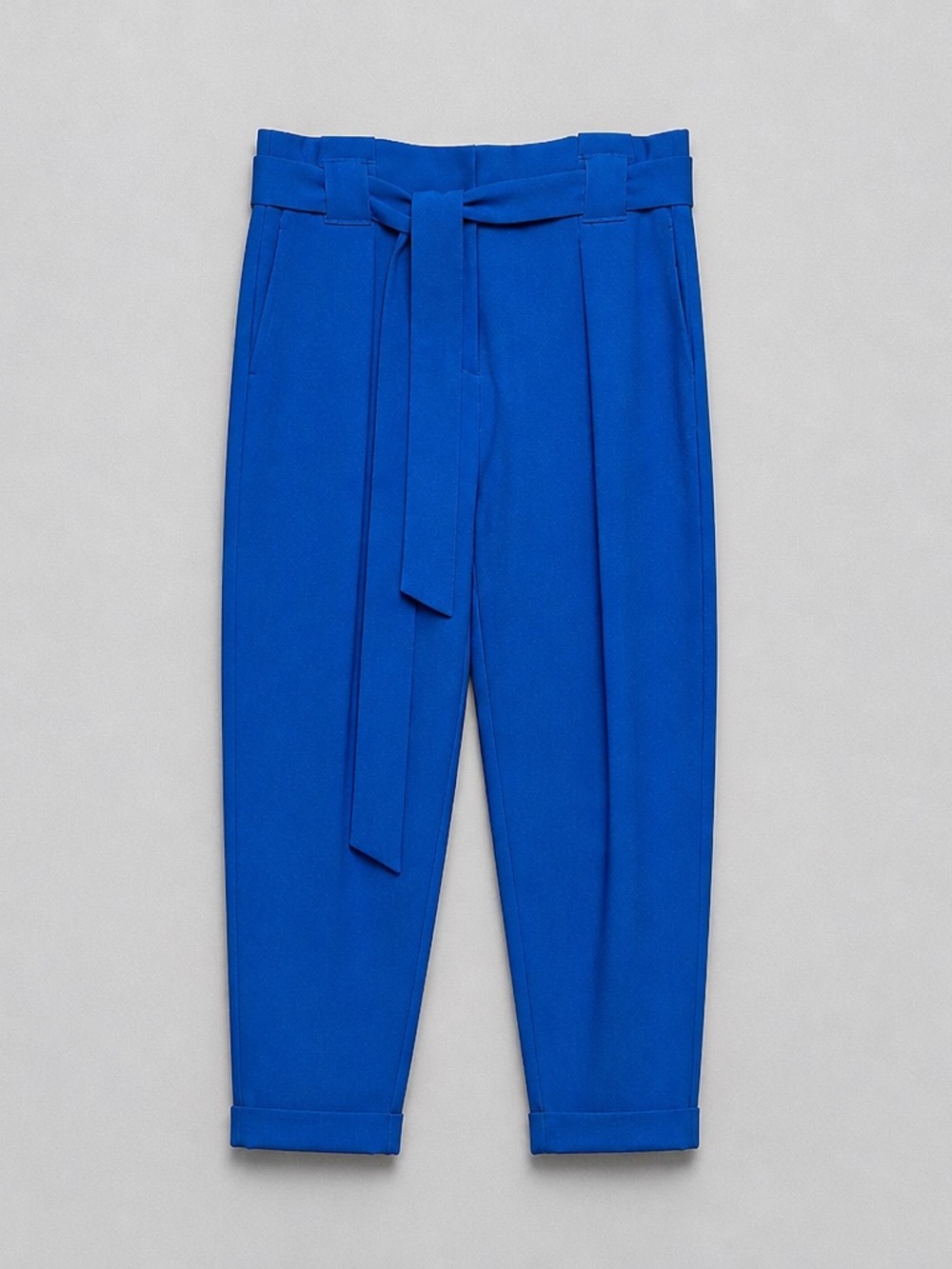 High-Rise Paperbag Belted Trousers in Vibrant Royal Blue